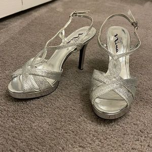 Silver sparkle heels